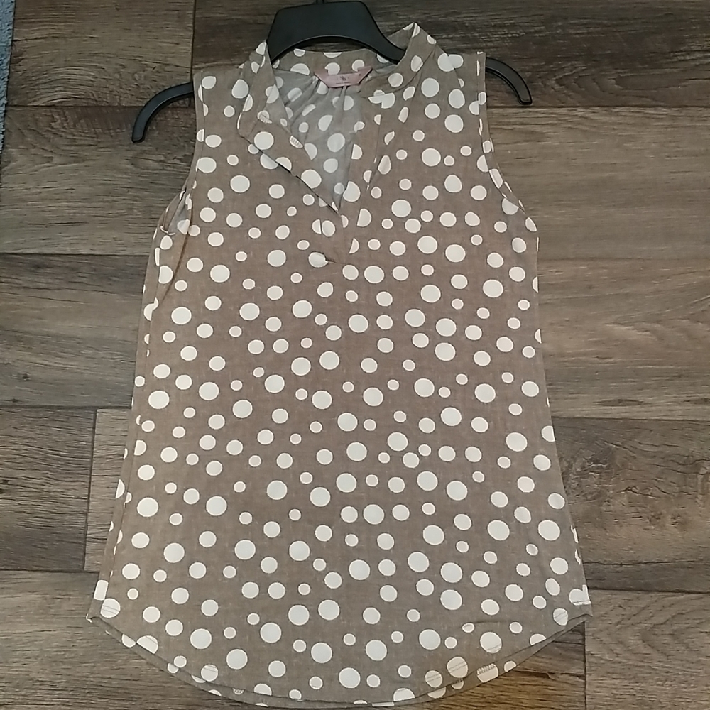 Light tan and white polka shirt